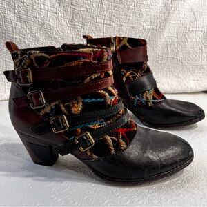 Spring Step LArtiste Womens 42 Redding Boot Block Heel Strappy Layered Leather